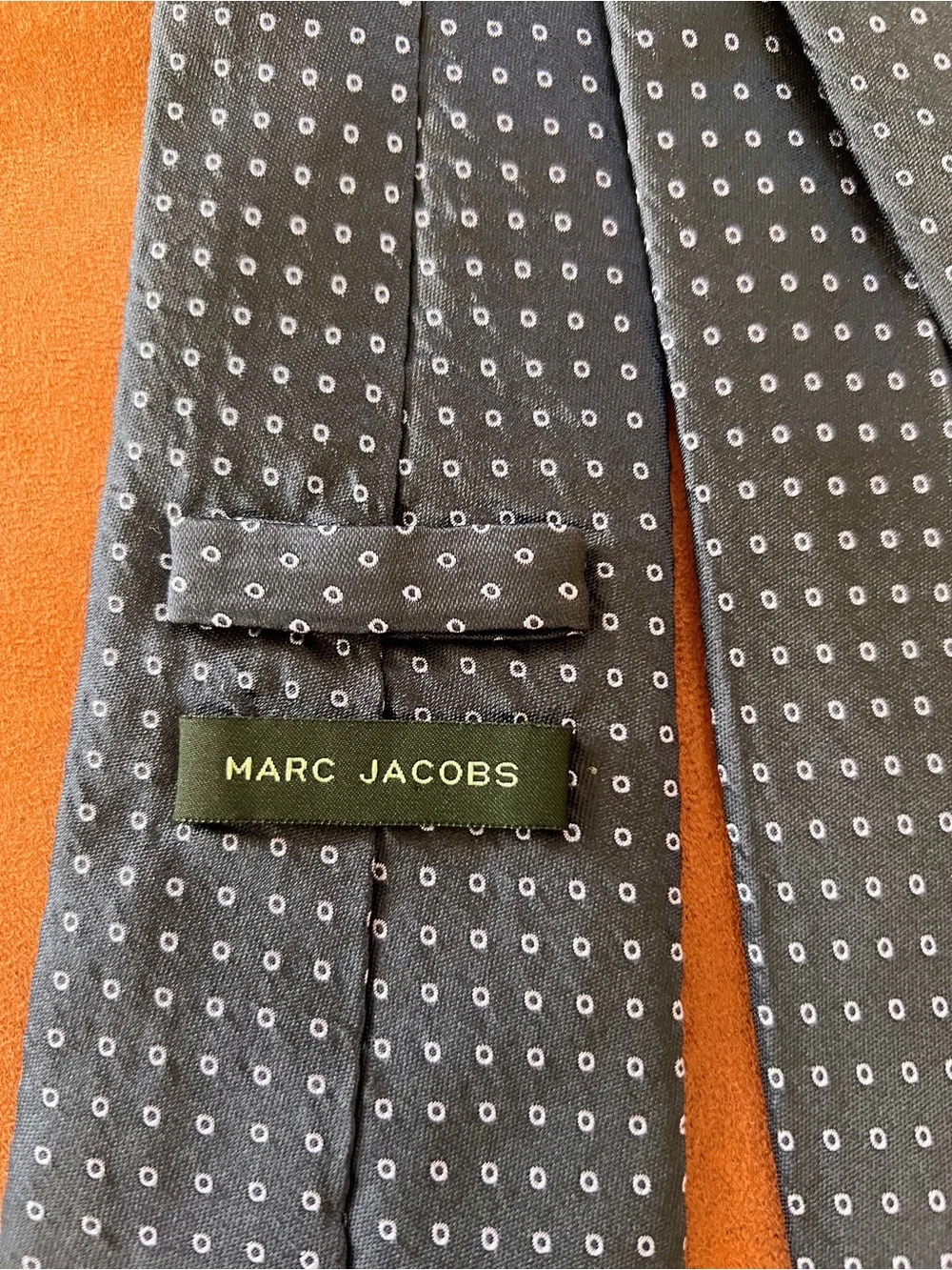 Marc Jacobs Navy Blue Tie with White Micro Circle Pattern